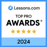 Lessons.com Top Pro Awards badge with five gold stars and the year 2024.